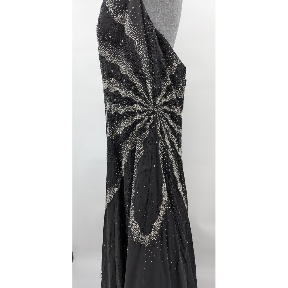 Prom Whimsigoth Y2K Black Halter Silver Sunburst 90s Beads Sequin 20 Long Dress - Picture 11 of 16